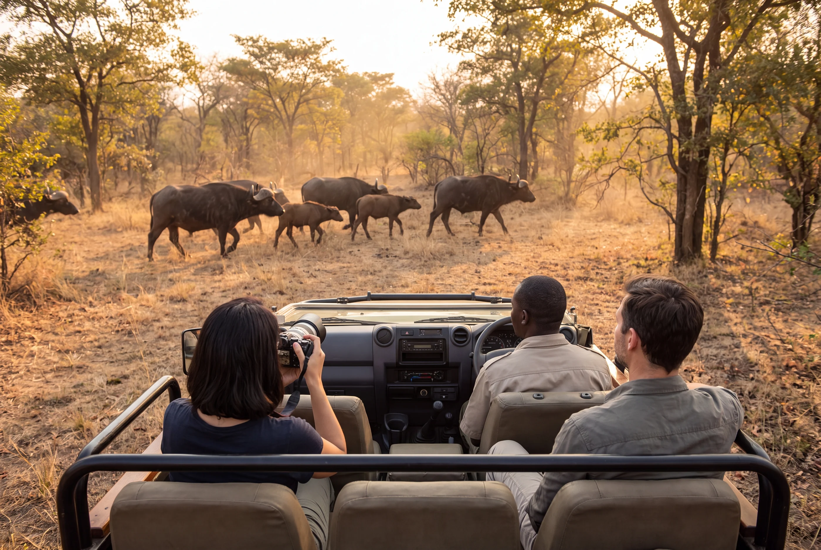 A safari road crossing open Malawian reserve country
