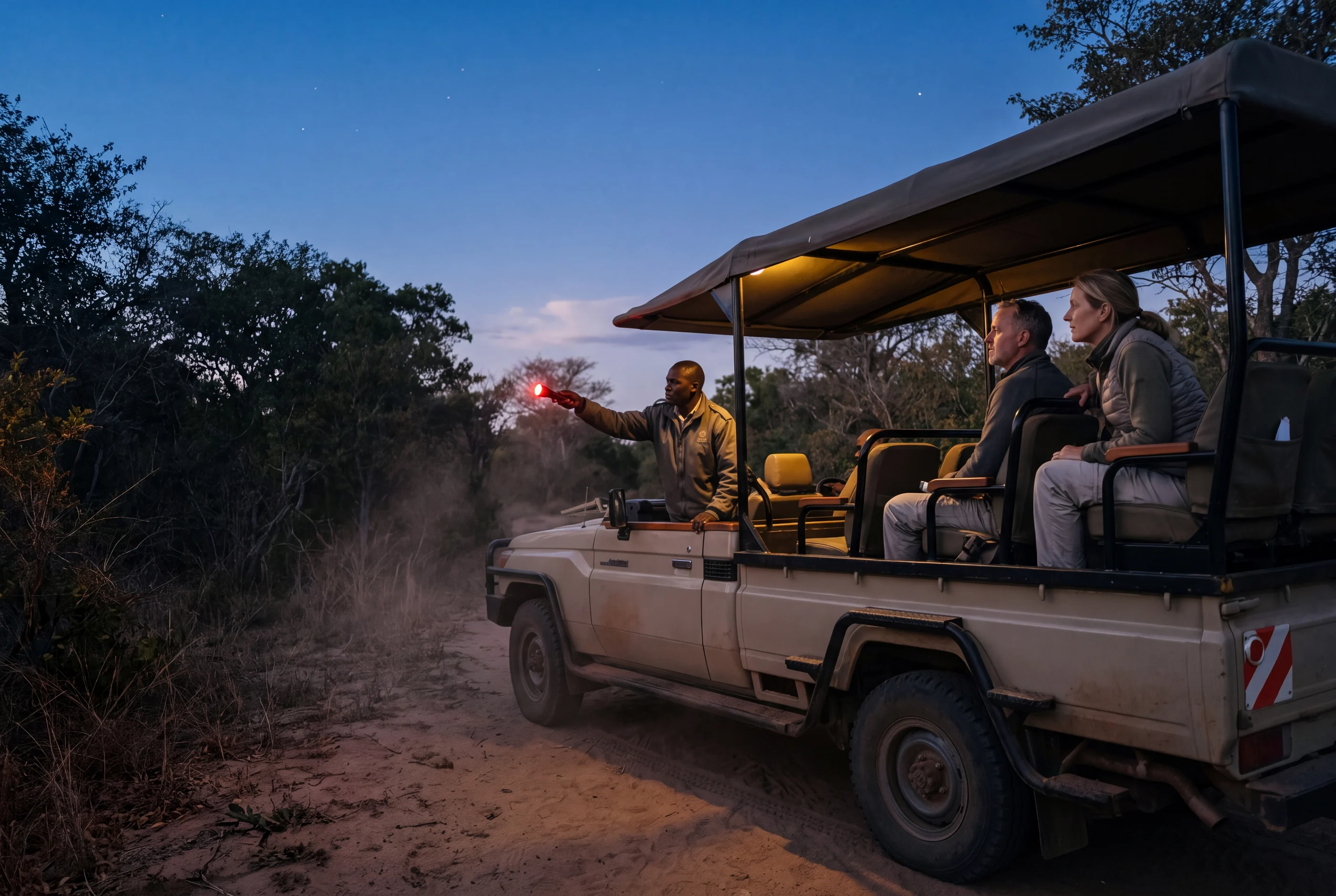 A solitary baobab in a Malawian reserve after sunset