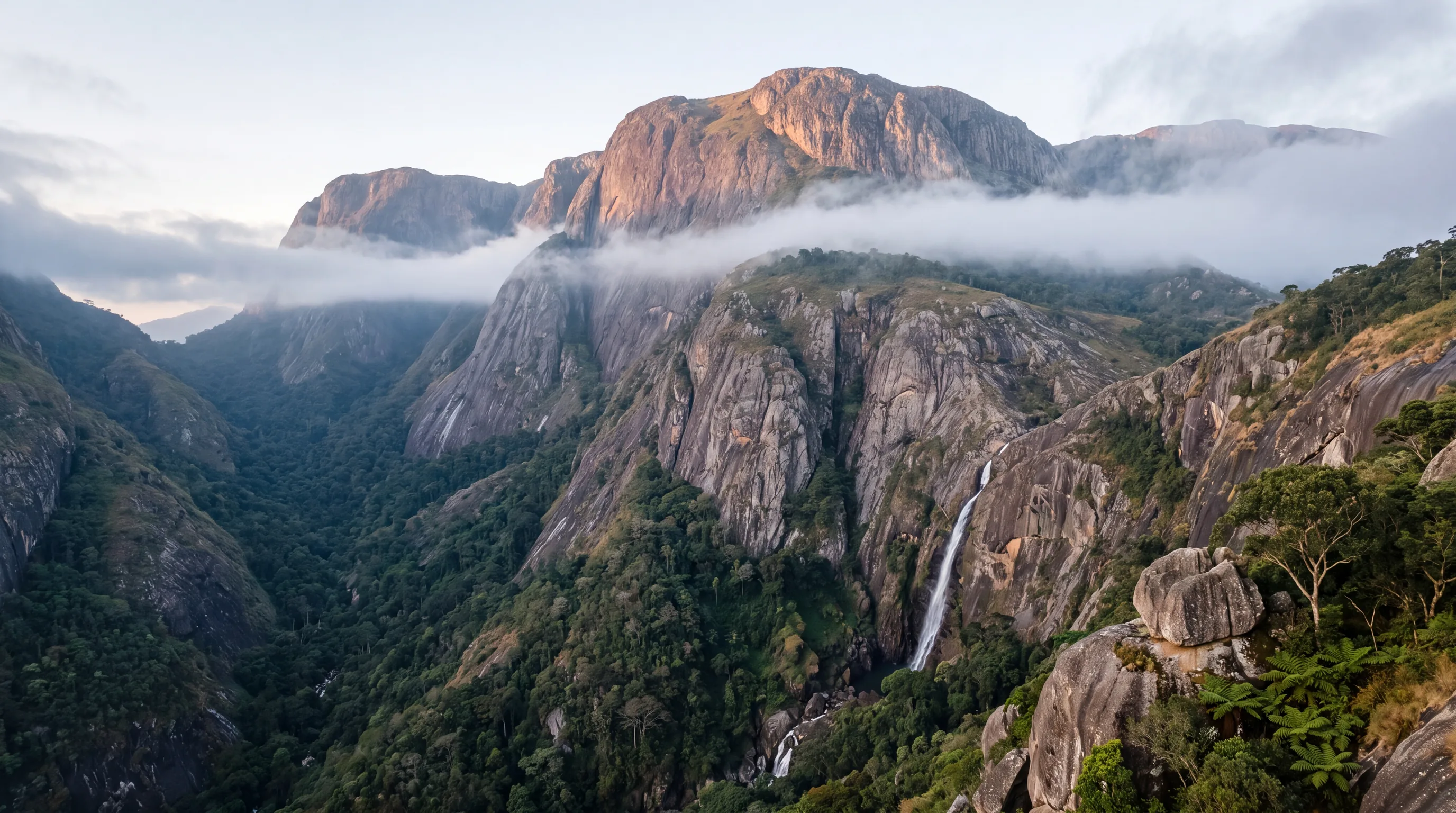 Mount Mulanje granite escarpments and misty highland ravines in Malawi