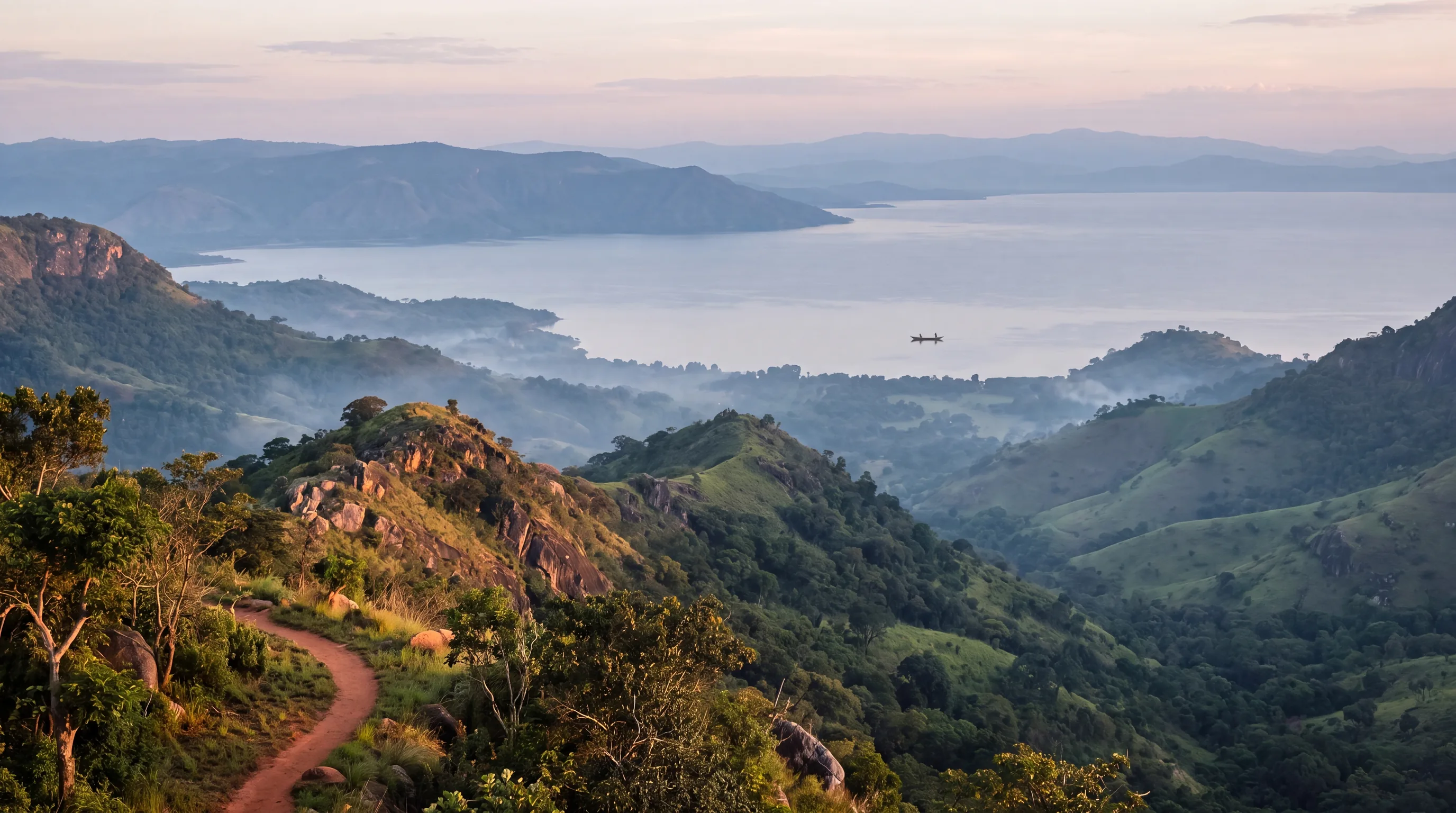 Forested Malawi highlands descending towards Lake Malawi