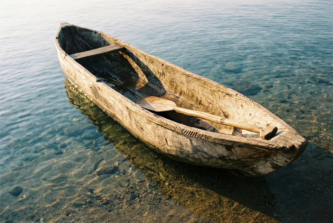 A close-up shot of a traveler kayaking through crystal-clear blue water in Lake Malawi. The camera is at water level, showing the gentle ripples and the bright colors of a traditional dhow sail in the blurred background. Natural, bright lighting highlights the purity of the environment.