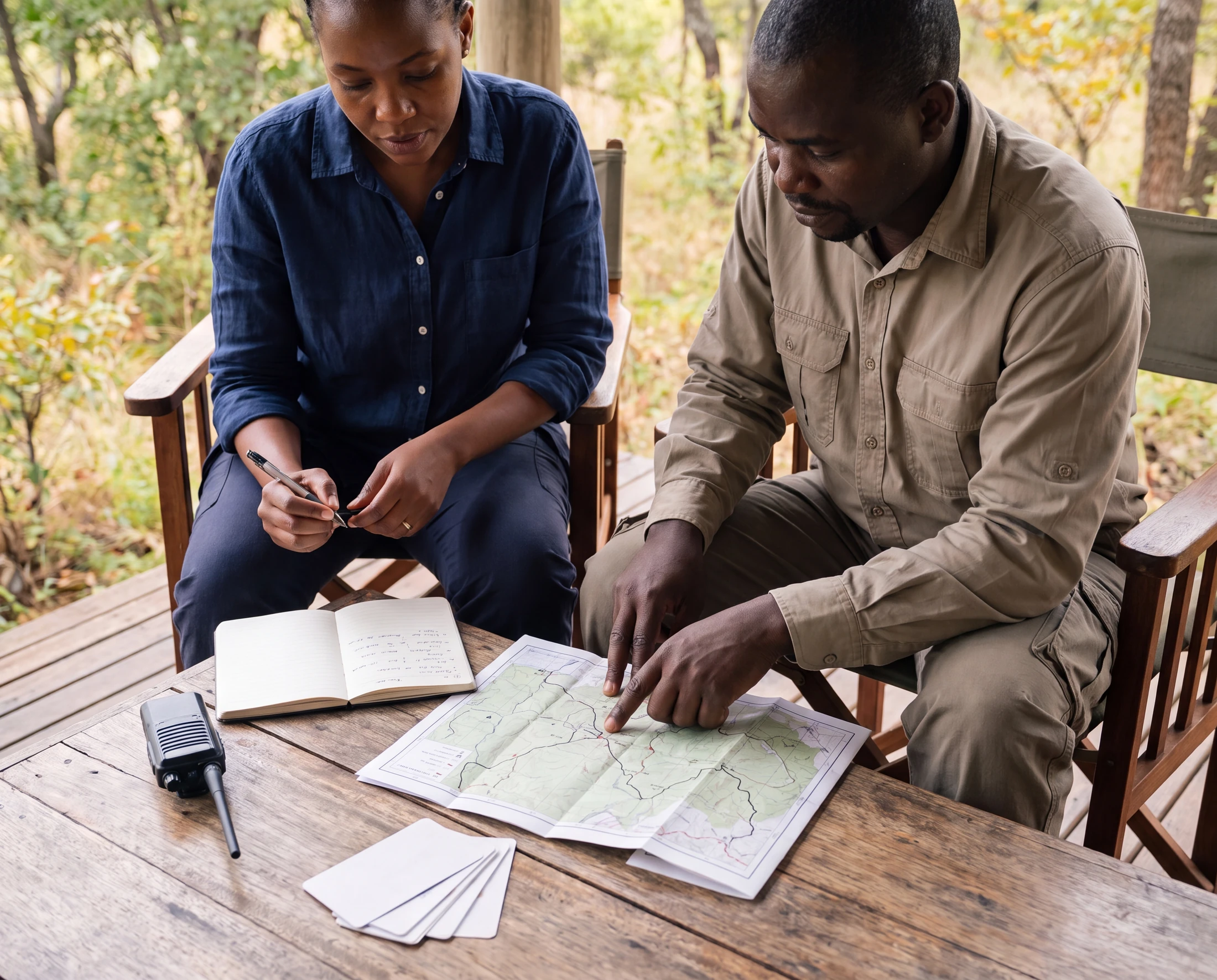 Malawian travel professionals reviewing route plans and operating details.
