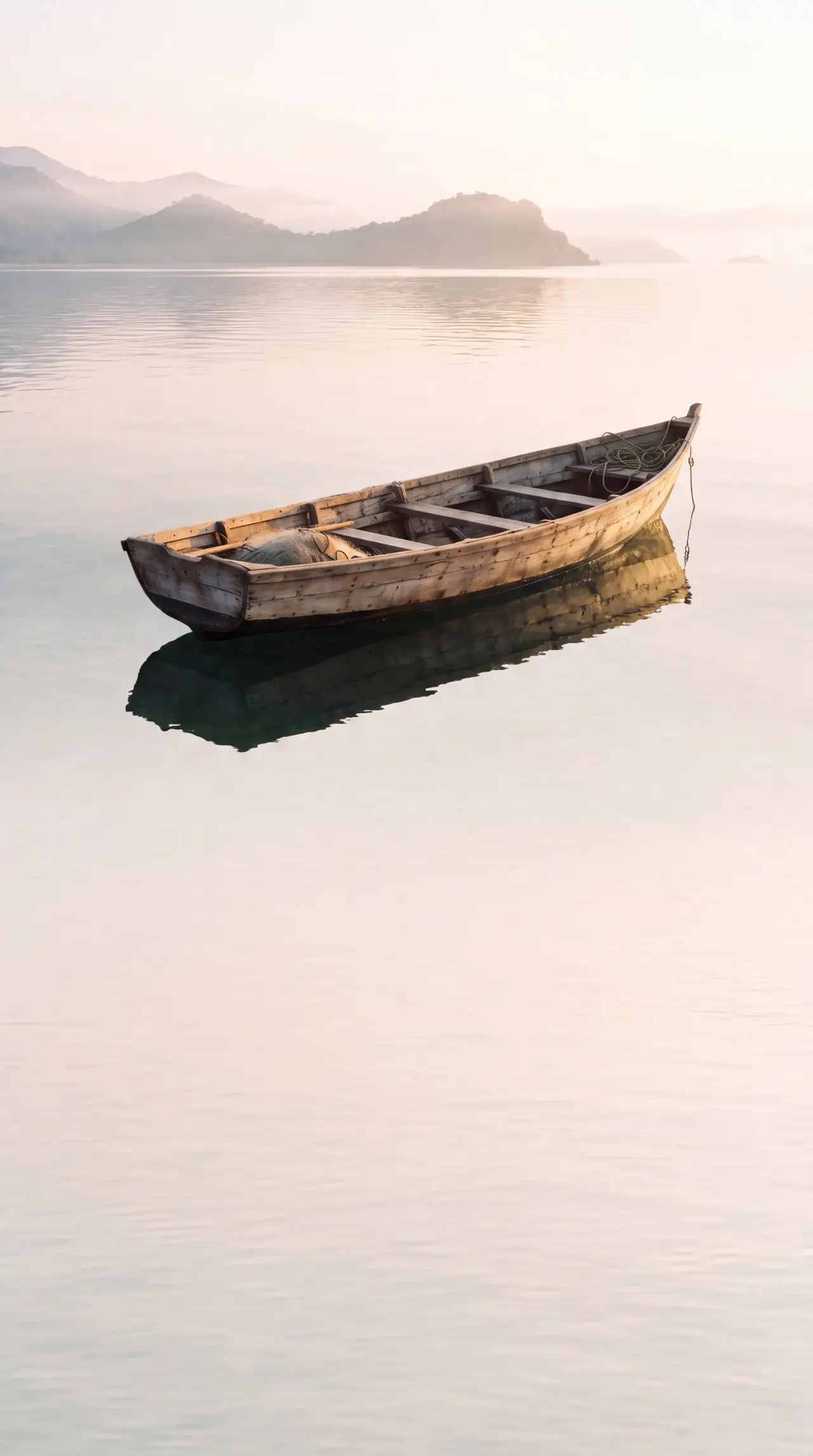 A traditional wooden fishing boat resting on calm Lake Malawi water